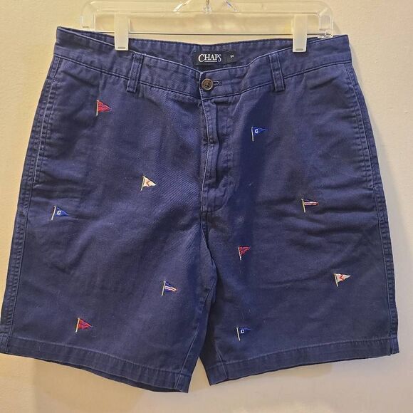 Men Chaps Blue Shorts wirh embroidered flags size 34 - Picture 1 of 6